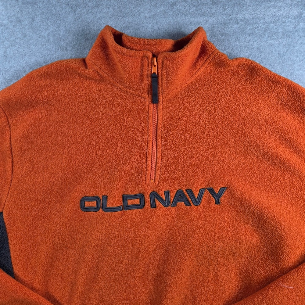 Old Navy Fleece Pullover Mens XL Orange Quarter Zip Colorblock Sporty Mock Neck